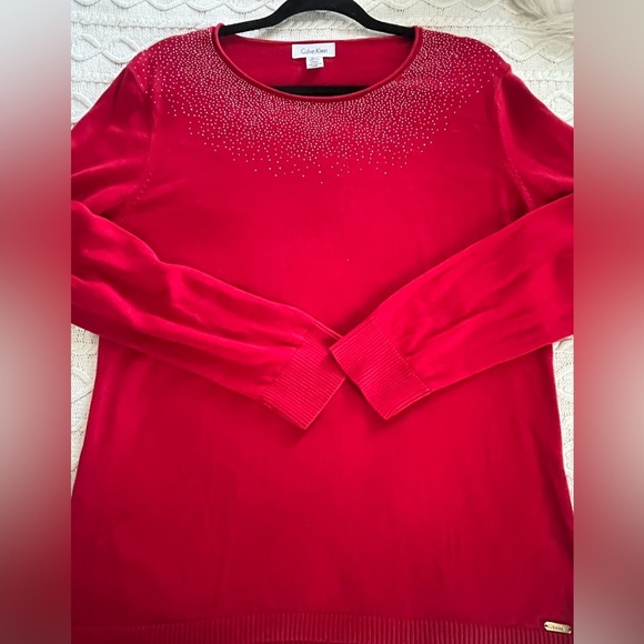 Calvin Klein Red Knit Lightweight Sweater with Sparkle Accents Women’s XL - Picture 11 of 16